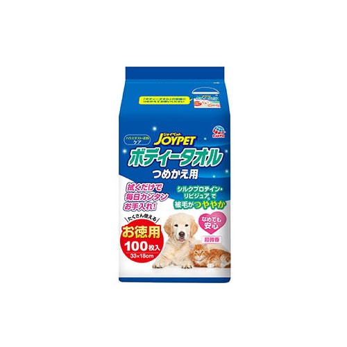 アースペット ジョイペット ボディータオル ペット用 つめかえ用 (100枚) 詰め替え用 ペット用ボディタオル