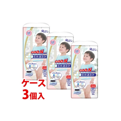 《ケース》 大王製紙 エリエール グーンプラス 肌快適設計パンツ BIGサイズ (38枚)×3個 ベビー 紙おむつ パンツタイプ