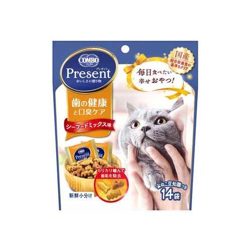 日本ペットフード コンボ プレゼント キャット おやつ 歯の健康と口臭ケア シーフードミックス味 (3g×14袋) 猫用おやつ キャットフード COMBO
