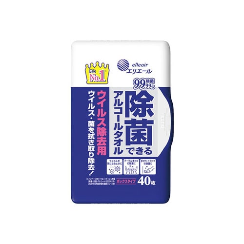 大王製紙 エリエール 除菌できるアルコールタオル ウイルス除去用 ボックス 本体 (40枚) ウエットティッシュ