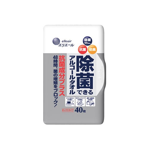 大王製紙 エリエール 除菌できるアルコールタオル 抗菌成分プラス ボックス 本体 (40枚) ウエットティッシュ