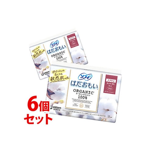 《セット販売》　ユニチャーム ソフィ はだおもい オーガニックコットン 23cm 羽つき 特に多い昼用 (15枚)×6個セット 生理用ナプキン　【医薬部外品】