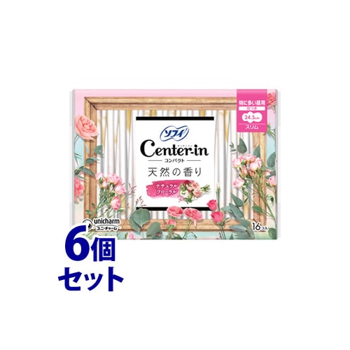 《セット販売》　ユニチャーム ソフィ センターインコンパクト 1/2 フローラル 特に多い昼用 (16枚)×6個セット ナチュラルフローラルの香り 羽つき スリム 生理ナプキン　【医薬部外品】
