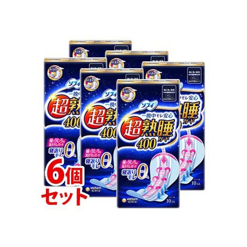《セット販売》　ユニチャーム ソフィ 超熟睡ガード400 特に多い夜用 40cm 羽つき (10枚)×6個セット 生理用ナプキン　【医薬部外品】