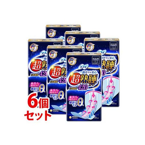 《セット販売》　ユニチャーム ソフィ 超熟睡ガード ワイドG 420 特に多い夜用 42cm 羽つき (10枚)×6個セット 生理用ナプキン　【医薬部外品】