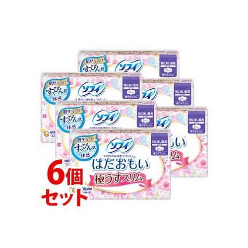 《セット販売》 ユニチャーム ソフィ はだおもい 極うすスリム 特に多い昼用 羽つき 26cm (17枚)×6個セット 生理用ナプキン 【医薬部外品】