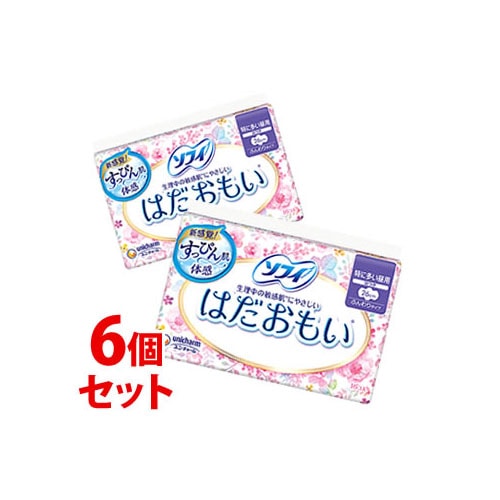 《セット販売》　ユニチャーム ソフィ はだおもい 特に多い昼用 26cm 羽つき (16枚)×6個セット 生理用ナプキン　【医薬部外品】