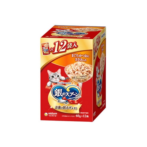 ユニチャームペットケア 銀のスプーン パウチ まぐろ・かつおにささみ入り (60g×12個) ウェット キャットフード