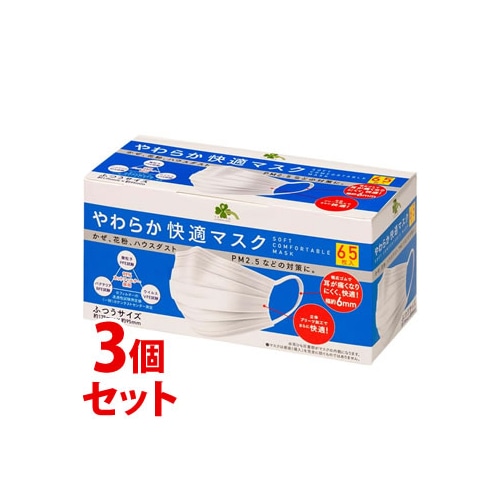《セット販売》　くらしリズム やわらか快適マスク ふつうサイズ (65枚)×3個セット マスク
