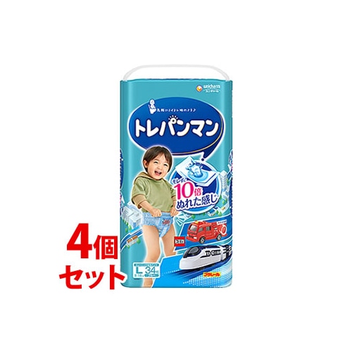 《セット販売》 ユニチャーム トレパンマンL ブルー 9kg~14kg (34枚)×4個セット パンツタイプ 紙おむつ トイレトレーニング