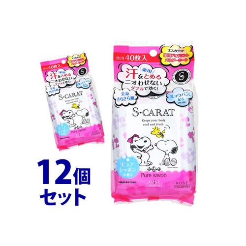 《セット販売》 コーセーコスメポート エスカラット 薬用デオドラント パウダーシート ピュアシャボン (40枚)×12個セット ボディシート 制汗デオドラント 【医薬部外品】