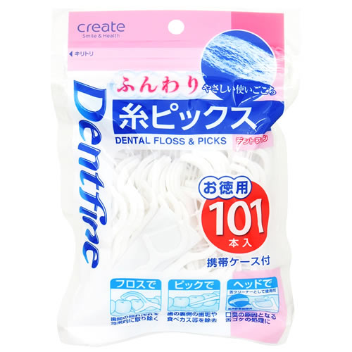 クリエイト デントファイン ふんわり糸ピックス (101本入) 携帯ケース付 オーラルケア デンタルフロス