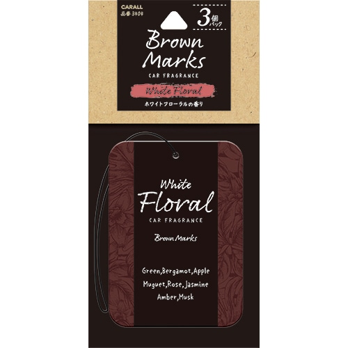 晴香堂 ブラウンマークス プレート ホワイトフローラル (3個パック) 吊るタイプ 車用 芳香剤 消臭剤