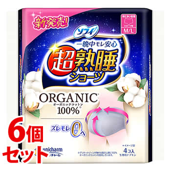 《セット販売》　ユニチャーム ソフィ 超熟睡ショーツ オーガニックコットン ML ナチュラルグレー (4枚)×6個セット 　【医薬部外品】
