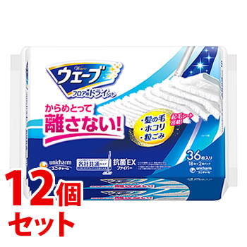 《セット販売》　ユニチャーム ウェーブ フロア用 ドライシート (36枚)×12個セット フロアワイパー ダスター