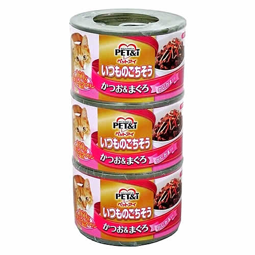 ペットアイ いつものごちそう かつお&まぐろ かにかま入り (160g×3個) キャットフード 猫缶