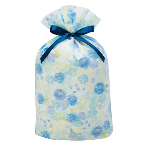 包む ギフトバッグ グリタリングフラワー ブルー Lサイズ T2855L (1枚) 花 巾着バッグ ラッピング