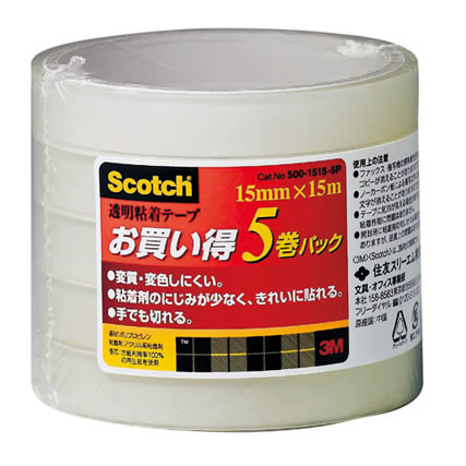 スリーエム ジャパン 3M スコッチ 透明粘着テープ (15mm×15m×5巻)