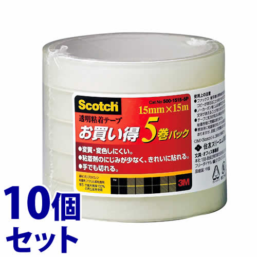 《セット販売》 スリーエム ジャパン 3M スコッチ 透明粘着テープ (15mm×15m×5巻)×10個セット