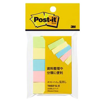 スリーエム ジャパン 3M ポストイット 見出し 再生紙 多色アソート 700RP-K-H (100枚×5パッド) ふせん 付箋