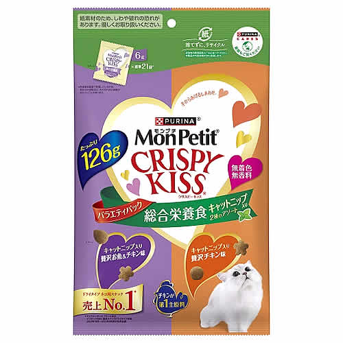 ネスレ ピュリナ モンプチ クリスピーキッス バラエティパック 総合栄養食キャットニップ入り 2種のアソート (126g)
