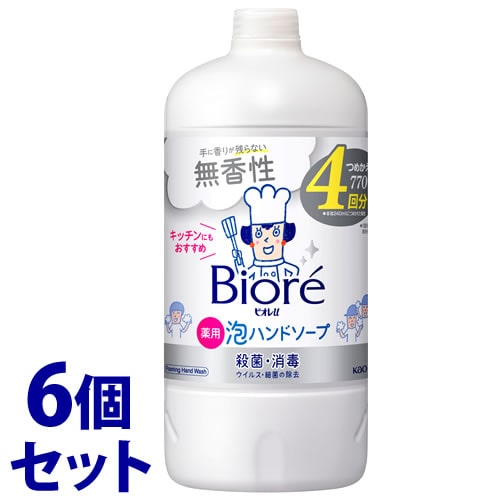 《セット販売》　花王 ビオレu 泡ハンドソープ 無香 つめかえ用 (770mL)×6個セット 詰め替え用 4回分 薬用 泡タイプ　【医薬部外品】