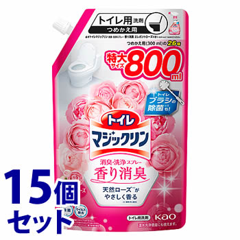 《セット販売》 花王 トイレマジックリン 消臭・洗浄スプレー 香り消臭 エレガントローズの香り つめかえ用 (800mL)×15個セット 詰め替え用