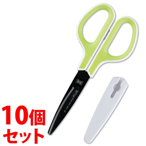 《セット販売》 プラス フィットカットカーブ フッ素コート ホワイトグリーン はさみ SC-175SF (1個)×10個セット 事務用 ハサミ PLUS