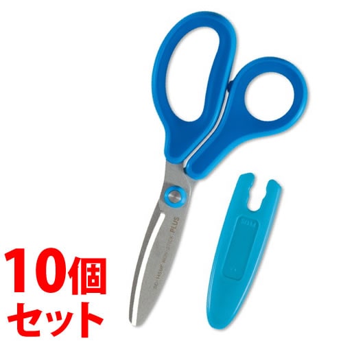 《セット販売》 プラス フィットカットカーブ ジュニア ブルー はさみ SC-145MF (1個)×10個セット ハサミ PLUS