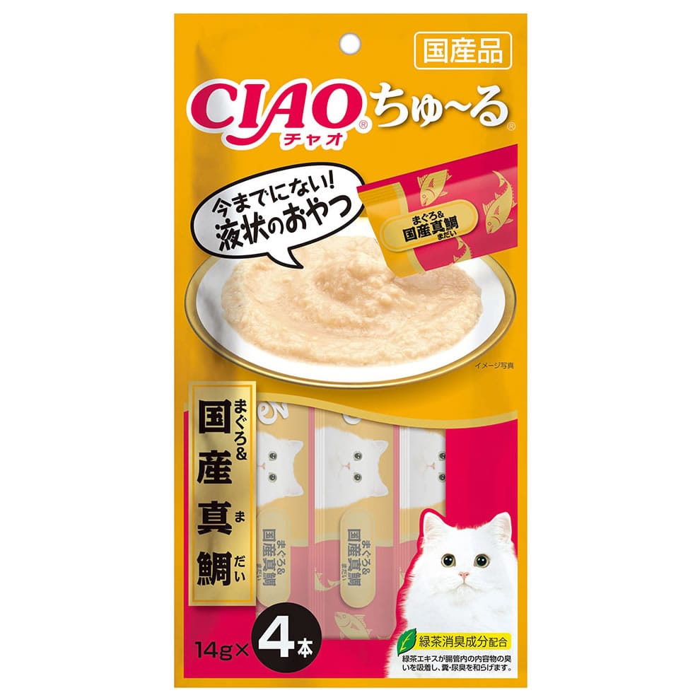 いなばペットフード CIAO チャオ ちゅ～る まぐろ＆国産真鯛 (14g×4本) 猫用おやつ キャットフード 国産