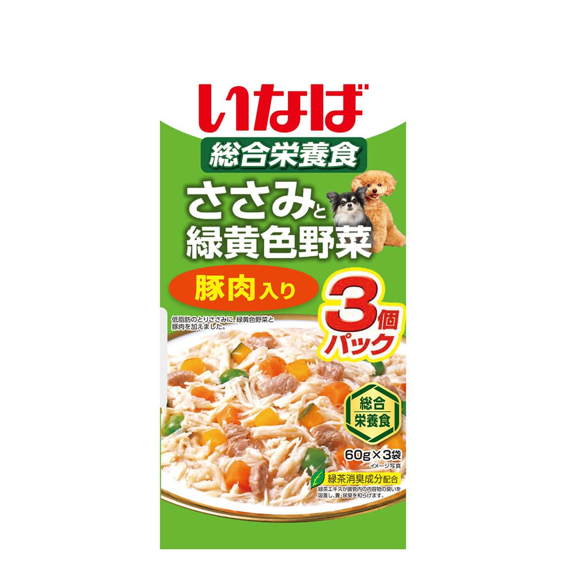 いなばペットフード ささみと緑黄色野菜 豚肉入り (60g×3袋) ドッグフード ウェット レトルトパウチ 総合栄養食