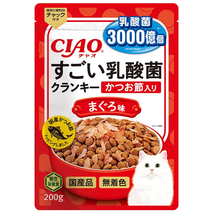 いなばペットフード CIAO チャオ すごい乳酸菌クランキー かつお節入り まぐろ味 (200g) キャットフード ドライ 総合栄養食