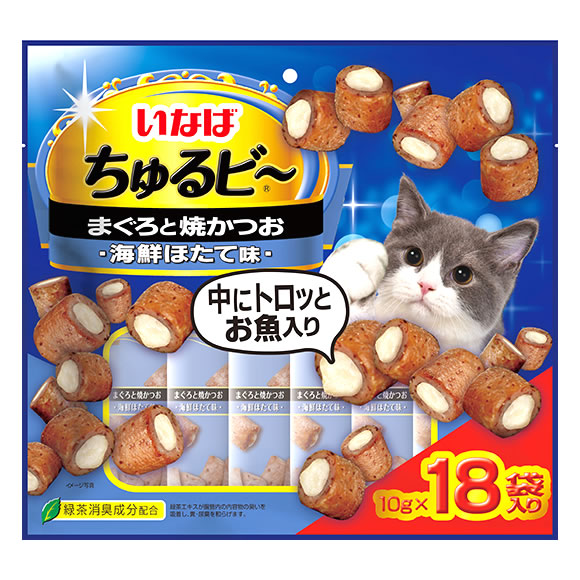 いなばペットフード ちゅるビ~ まぐろと焼かつお 海鮮ほたて味 (10g×18袋) 猫用おやつ キャットフード ドライパック