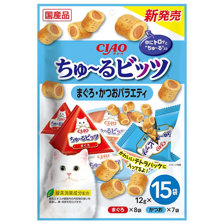 いなばペットフード ちゅ~るビッツ まぐろ・かつおバラエティ (12g×15袋) 猫用おやつ キャットフード ドライパック