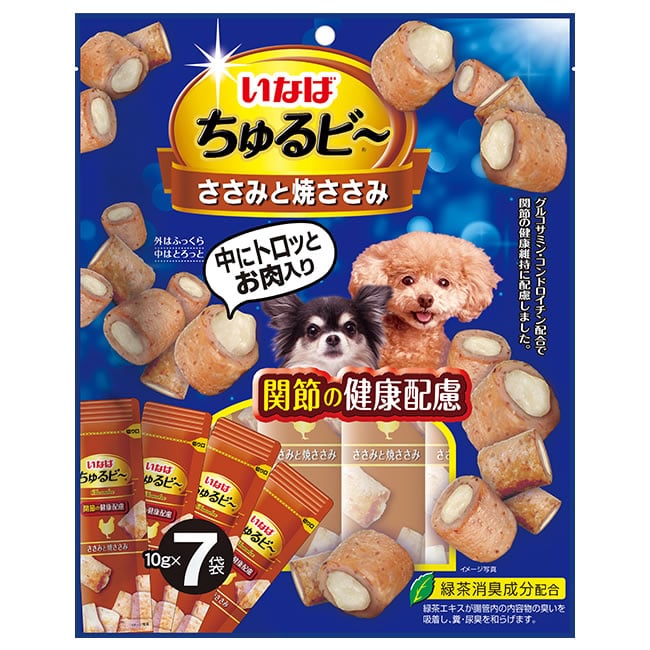 いなばペットフード ちゅるビ~ ささみと焼ささみ 関節の健康配慮 (10g×7袋) 犬用おやつ ドッグフード ドライパック