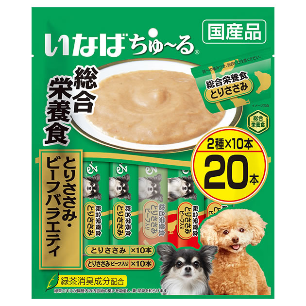 いなばペットフード ちゅ～る 総合栄養食 とりささみ・ビーフバラエティ (14g×20本) ドッグフード ウェット 成犬用総合栄養食