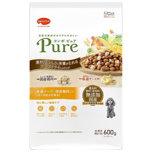 日本ペットフード コンボ ピュア ドッグ 厳選チーズ・国産鶏肉入り (300g×2袋) ドッグフード COMBO