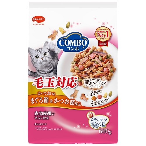 日本ペットフード コンボ キャット 毛玉対応 かつお味・まぐろ節・かつお節添え (120g×5袋) 全成長段階 キャットフード ドライ COMBO