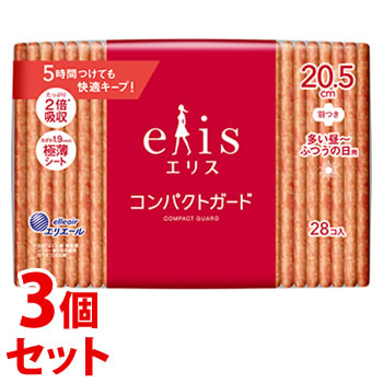 《セット販売》　大王製紙 エリス コンパクトガード 多い昼-ふつうの日用 羽つき 20.5cm (28枚)×3個セット 生理用ナプキン 昼用　【医薬部外品】