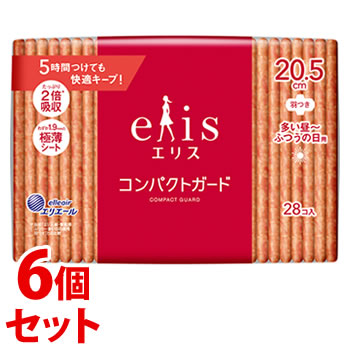 《セット販売》　大王製紙 エリス コンパクトガード 多い昼-ふつうの日用 羽つき 20.5cm (28枚)×6個セット 生理用ナプキン 昼用　【医薬部外品】