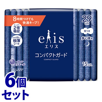 《セット販売》　大王製紙 エリス コンパクトガード 多い夜用 羽つき 29cm (15枚)×6個セット 生理用ナプキン 夜用　【医薬部外品】