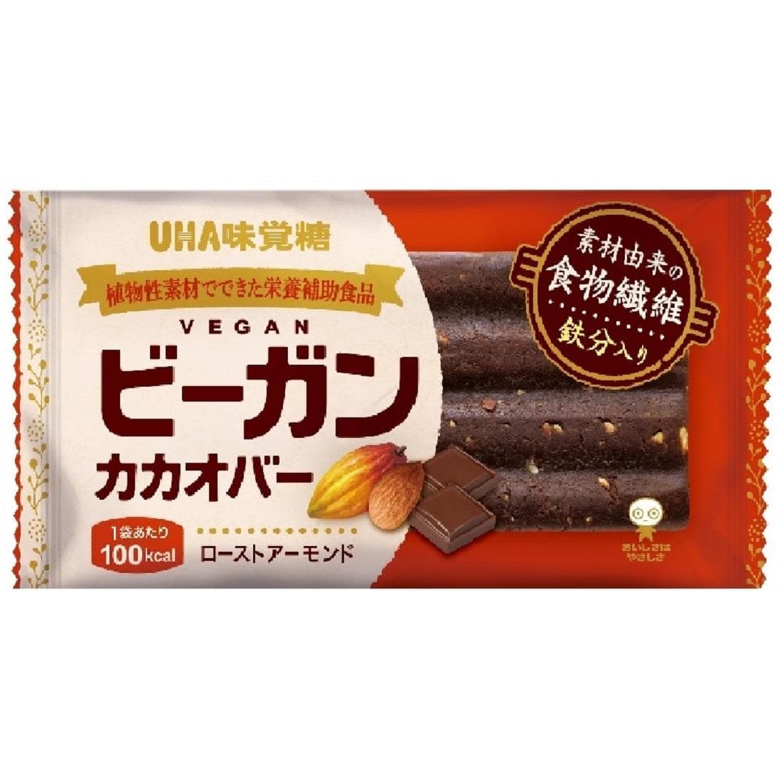 UHA味覚糖 ビーガンカカオバー ローストアーモンド (1本) 栄養補助食品 ※軽減税率対象商品