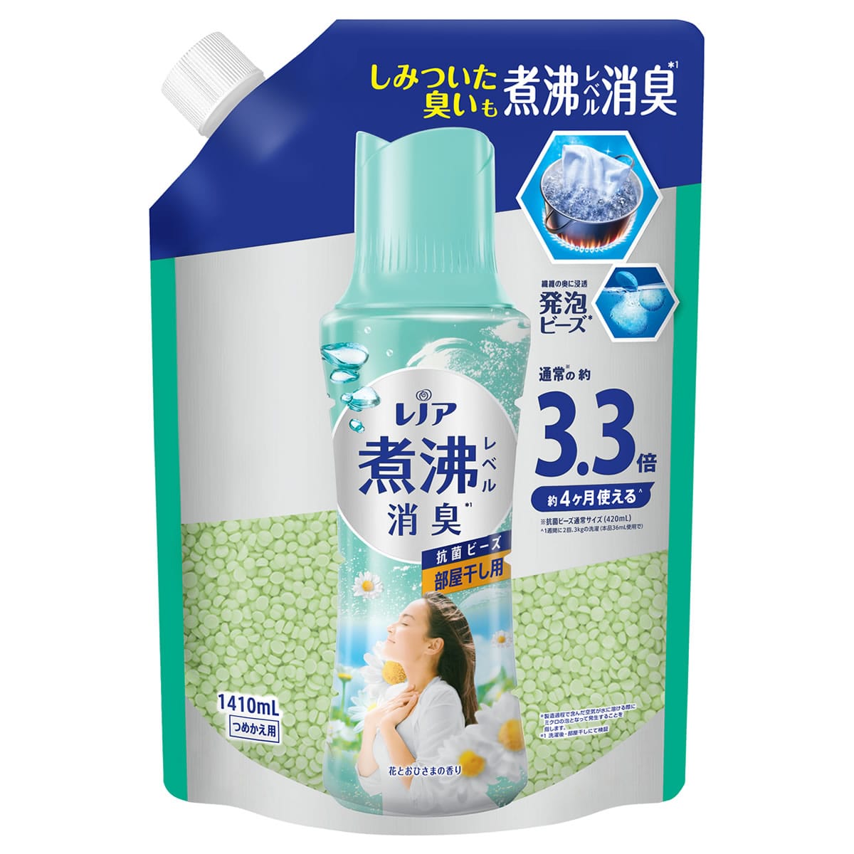 P&G レノア 煮沸レベル消臭 抗菌ビーズ 部屋干し 花とおひさまの香り つめかえ用 超特大サイズ (1410mL) 詰め替え用 衣料用香りづけ剤 香りづけビーズ 【P&G】