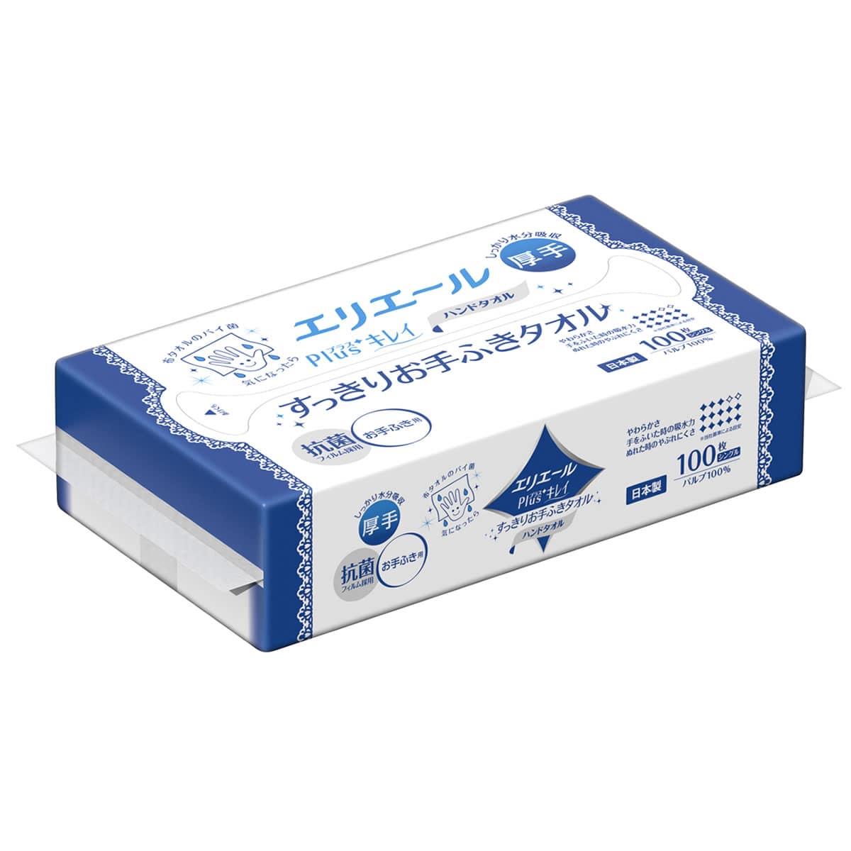 大王製紙 エリエール Plus+キレイ すっきりお手ふきタオル (100枚) ペーパータオル お手ふき用