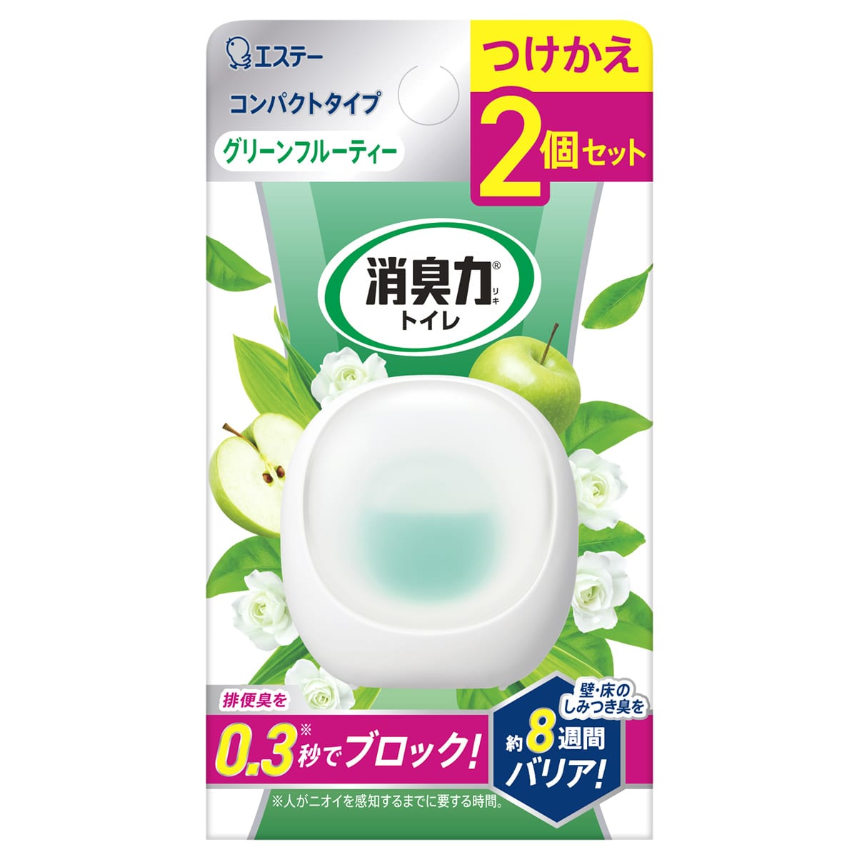 エステー 消臭力コンパクト トイレ用 グリーンフルーティー つけかえ用 (2個) 付け替え用 消臭剤 芳香剤