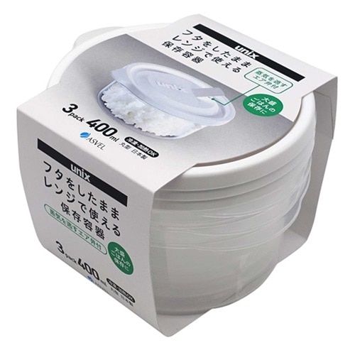 アスベル レンジ名人 丸型L ホワイト 400mL (3個) 保存容器
