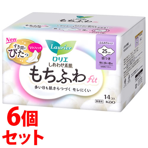 《セット販売》 花王 ロリエ しあわせ素肌 もちふわフィット 特に多い昼用 25cm 羽つき (14個)×6個セット もちふわfit 生理用ナプキン 【医薬部外品】