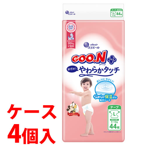 《ケース》 大王製紙 エリエール グーンプラス 敏感肌にやわらかタッチ L (44枚)×4個 テープタイプ ベビー 紙おむつ 9-14kg 男女共用