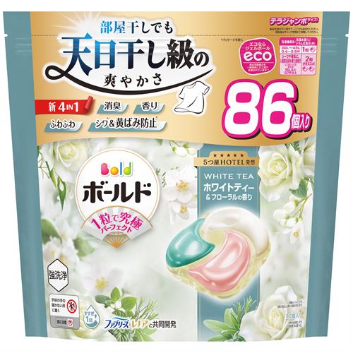 P&G ボールドジェルボール4D心弾けるホワイトティー&フローラルの香り　つめかえテラジャンボサイズ　1.52kg(86個)