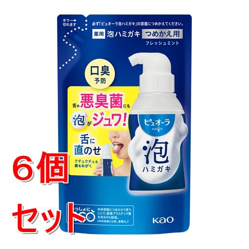 《セット販売》 花王 ピュオーラ 泡ハミガキ フレッシュミント つめかえ用 100ml×6個セット歯磨き 虫歯 口臭 歯周病 【医薬部外品】